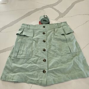 Nicole Miller Light Green Button-Down Mini Skirt With Belt Large